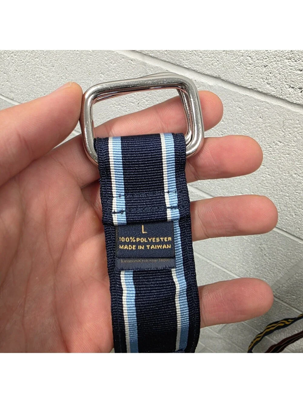Brooks Brothers Ribbon Belt Mens L Blue White Navy Repp Stripe Grosgrain Casual